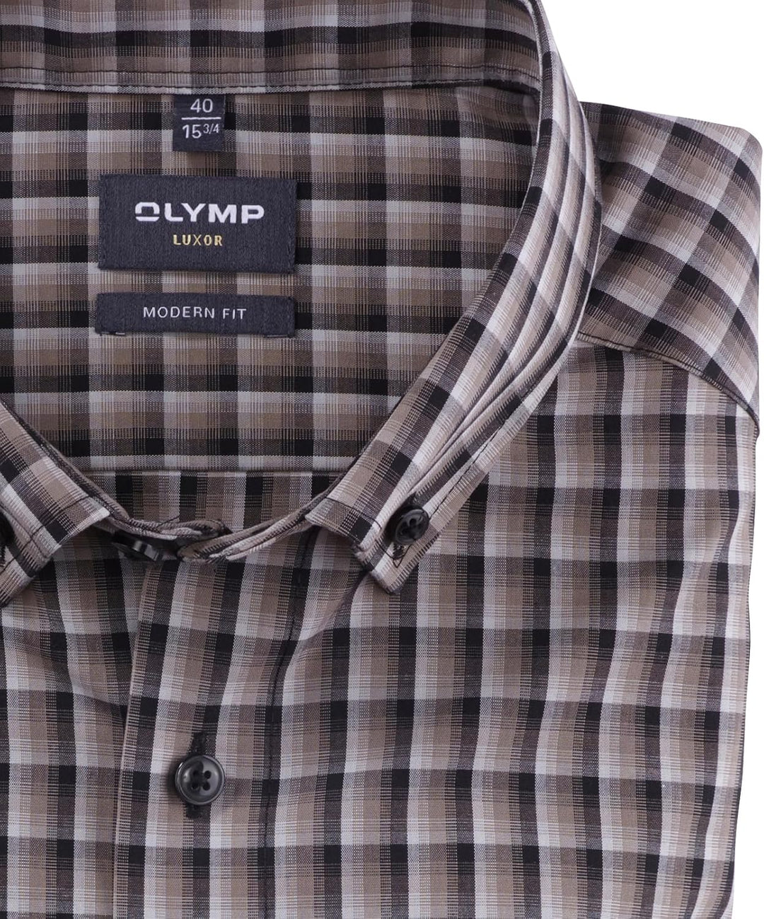 OLYMP Herren Businesshemd Langarm Luxor,Kariert,modern fit,Button-Down-Kragen 39 Taupe 23, 39 Taupe