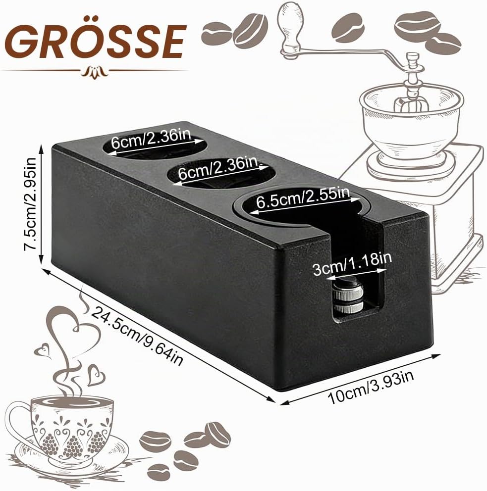 Tamperstation für Barista(51-58mm), Tamping Station aus ABS, Einstellbar Coffee Schwarz Tamper Stati