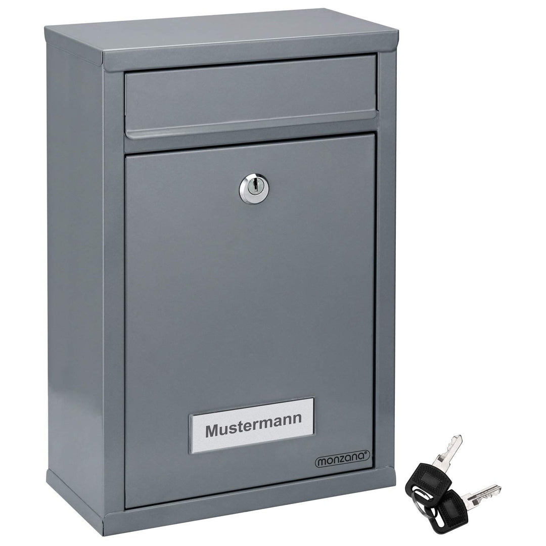 MONZANA® Briefkasten Silber inkl. 2 Schlüssel Namensschild abschliessbar Mailbox Briefkastenanlage P
