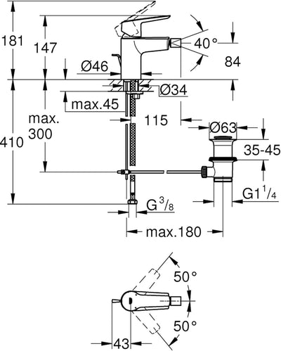 GROHE Start - Einhand-Bidetarmatur (wassersparend, langlebige Oberfläche, Einlochmontage), chrom, 32