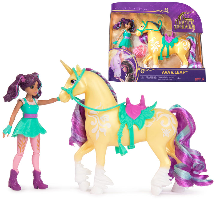 Unicorn Academy AVA und Einhorn Leaf Set - ca. 12 cm grosse Originalfiguren zur beliebten Netflix Se