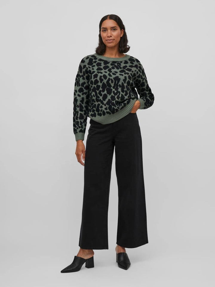 Vila Damen Viril Feami Mix O-Neck L/S Knit Top-noos Pullover M Laurel Wreath/Detail:with Black, M La