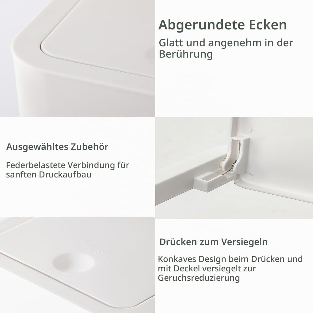 2 Stück Bad Mülleimer 9L mit Geruchsdichtenem Pop-Up-Deckel - PP-Material für Küche, Bad, Büro, Wohn