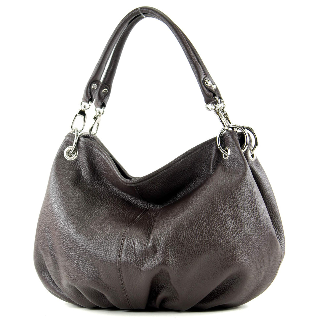 modamoda de - IT40 - ital. Damen Schultertasche aus Leder Dark Chocolate Leder, Dark Chocolate Leder