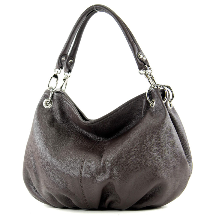 modamoda de - IT40 - ital. Damen Schultertasche aus Leder Dark Chocolate Leder, Dark Chocolate Leder