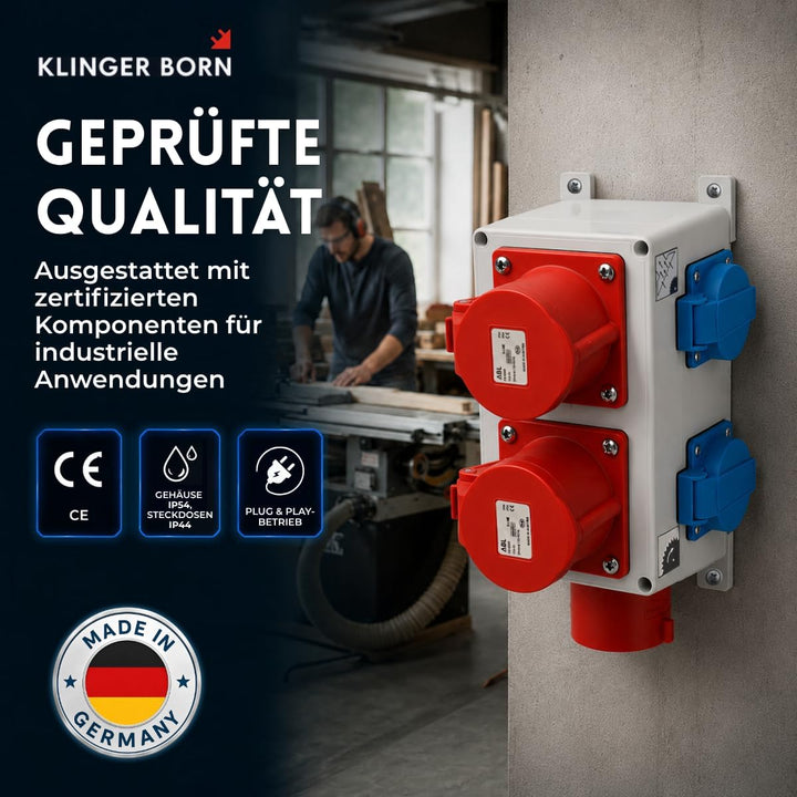 KlingerBorn Einschaltautomatik 3Ph-400V mit CEE-Kragenstecker, einstellbaren Verzugszeiten, Befestig