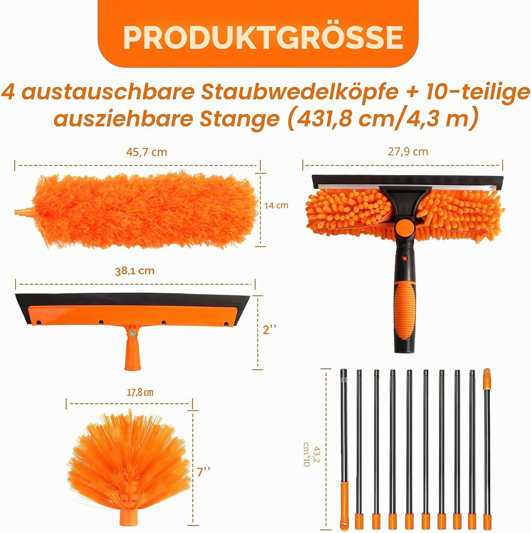 Staubwedel Teleskop 6m,Outil de Nettoyage de gouttière de Manches Télescopiques mit 1,5 bis 4,9m,Wie
