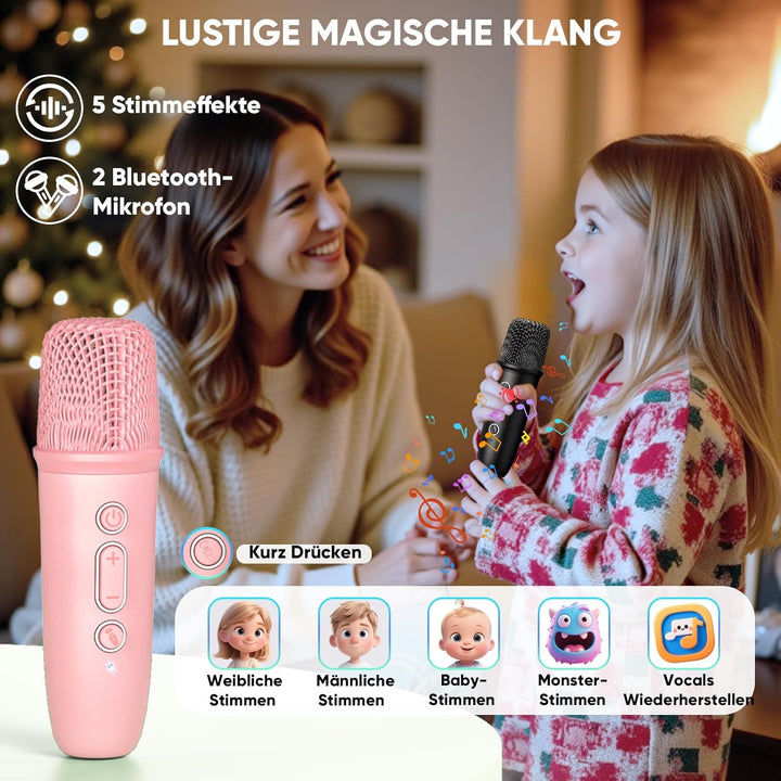 Karaoke Maschine mit 2 Karaoke Mikrofon, Geschenk Spielzeug Mädchen 3-15 Jahre, Tragbarer Bluetooth