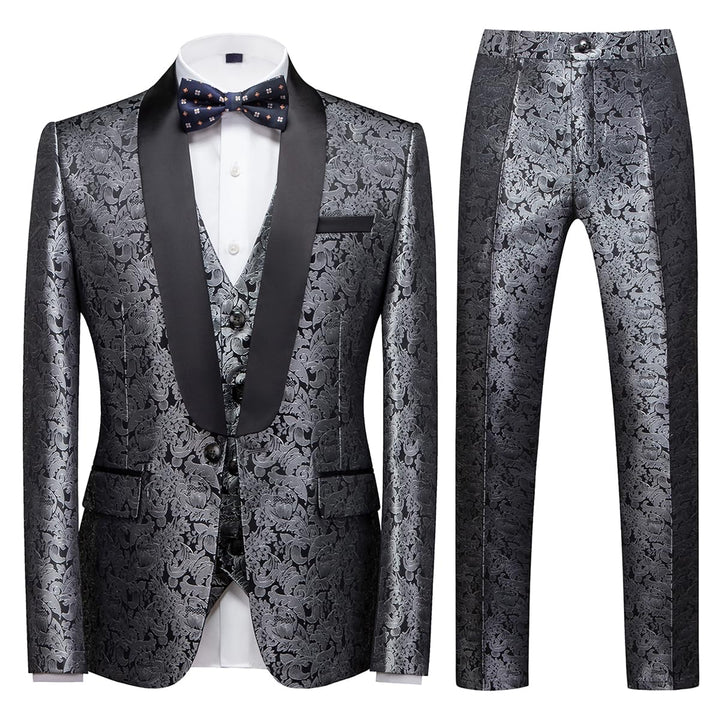 KUDORO Herren Anzüge 3-Teilig Slim Fit Paisley für Hochzeit Party Eine Knöpfe Jacquard Smoking Herre