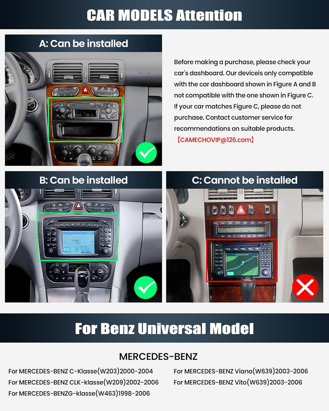 4G+64G CAMECHO Android 13 Autoradio für Benz C-klasse W203 W209 W463 W639 mit Navi Carplay Androidut