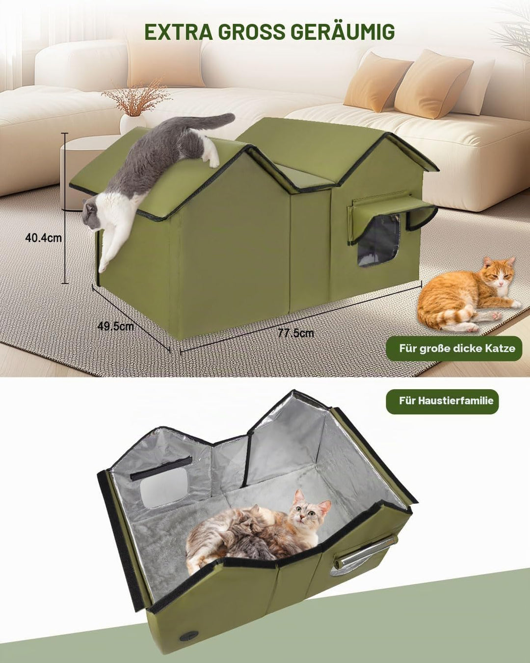 Outdoor Katzenhaus, Extra Large wasserdichtes Katzengehege mit erhöhter Basis, isoliertes Haustierha