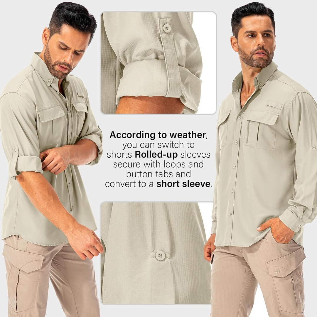 Hemd Herren Safari UPF50+ UV Schutz Wanderhemd Herren Langarm Funktionshemd Outdoorhemd Atmungsaktiv