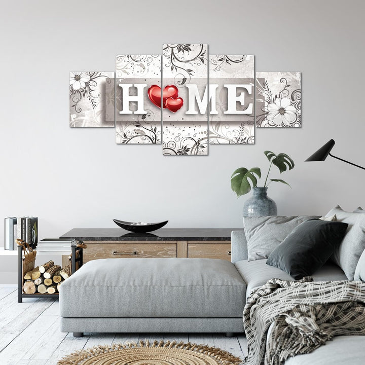 Runa Art Wandbilder Home Vintage 5 Teilig Bild auf Vlies Leinwand Deko Wohnzimmer Blumen Grau Rot 03