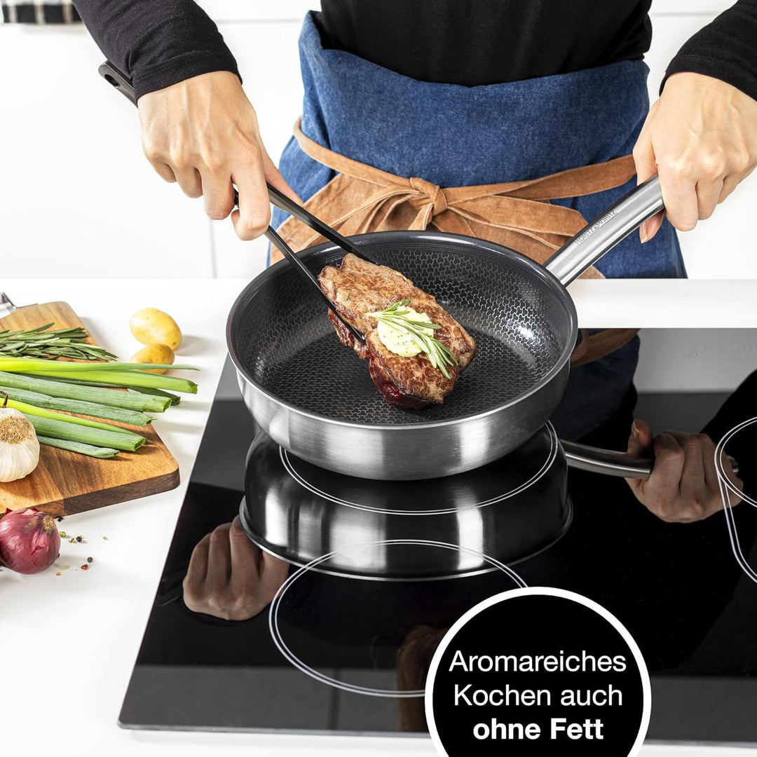 Moritz & Moritz Edelstahlpfannen 24 & 28cm mit Keramikbeschichtung der neuesten Generation - für all