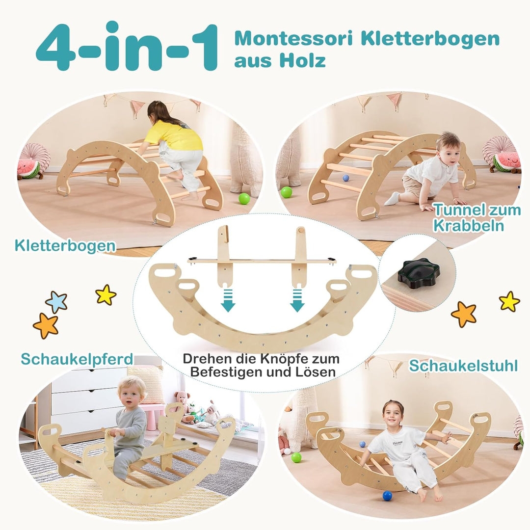COSTWAY Kletterbogen, mit abnehmbarem Sitz, 4 in 1 Klettergerüst Indoor zum Wippen, Schaukeln, Klett