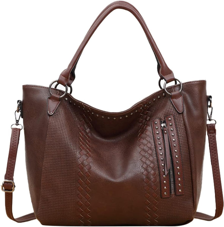 PORRASSO Mode Handtasche Damen Schultertasche Grosse Henkeltasche Frauen PU Leder Umhängetasche Reis