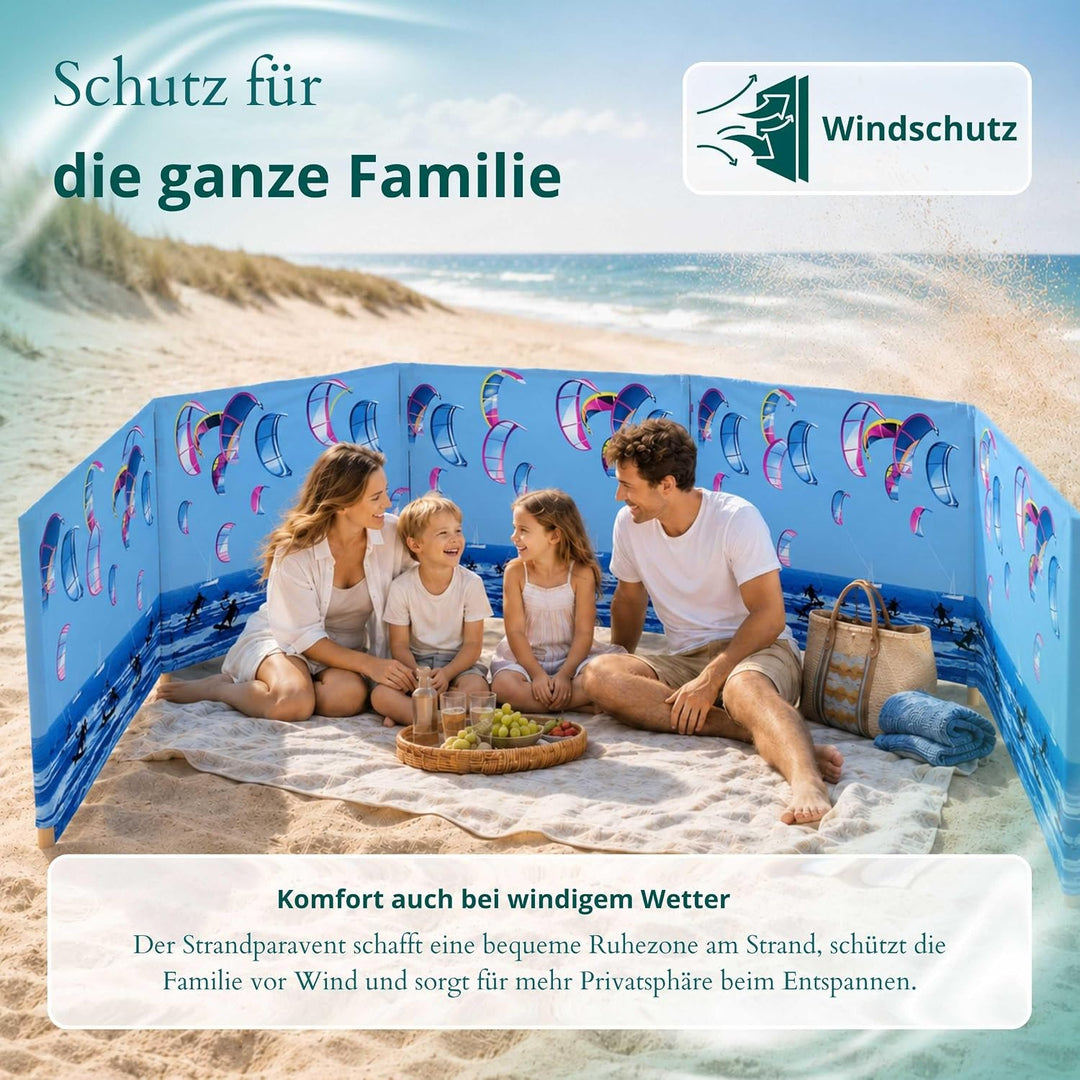 Strandparavent Mikrofaser | Windschutz 80cm | Kitesurfing 16m | Für Familie &amp; Strand | UV-Schutz | S
