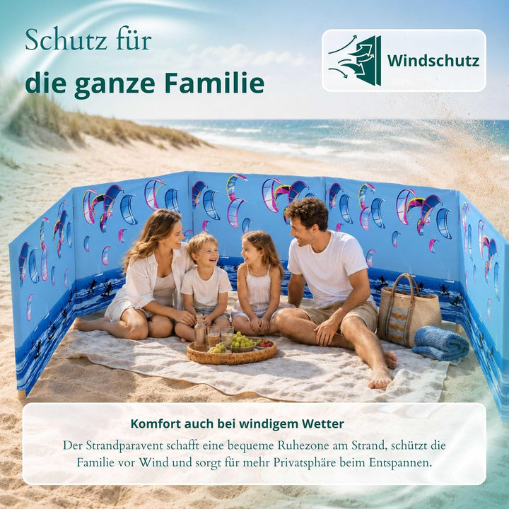 Strandparavent Mikrofaser | Windschutz 80cm | Kitesurfing 16m | Für Familie &amp; Strand | UV-Schutz | S
