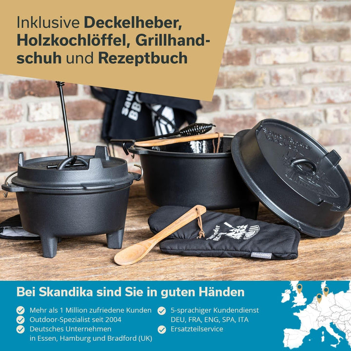 Skandika Dutch Oven der Sauerländer BBCrew 8 L | Gusseisen Topf mit Emaillierung inkl. Rezeptbuch, D