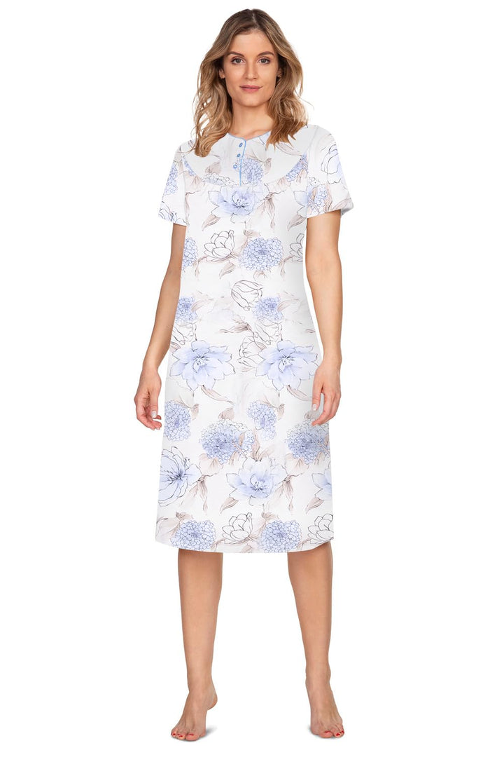 e.Femme® Damen Nachthemd Kate 2348 Kurzarm, 100% Baumwolle Blaue Hortensien 40, Blaue Hortensien 40