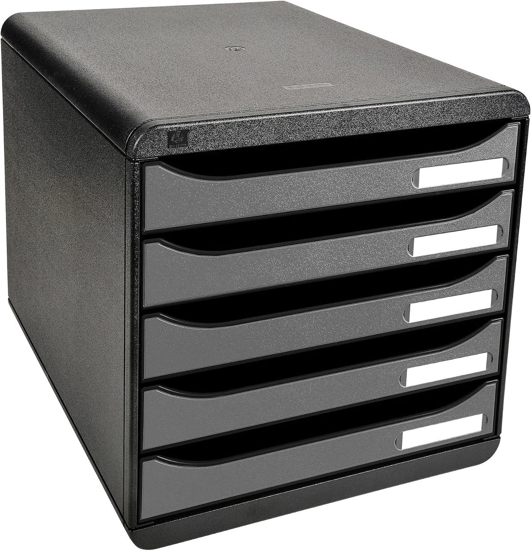 Exacompta 309738D Premium Ablagebox mit 5 Schubladen für DIN A4+ Dokumente. Stapelbare Schubladenbox