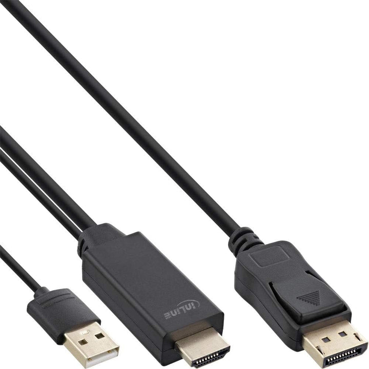 InLine® HDMI zu DisplayPort Konverter Kabel, 4K, schwarz/Gold, 1,5m 1,5 m, 1,5 m