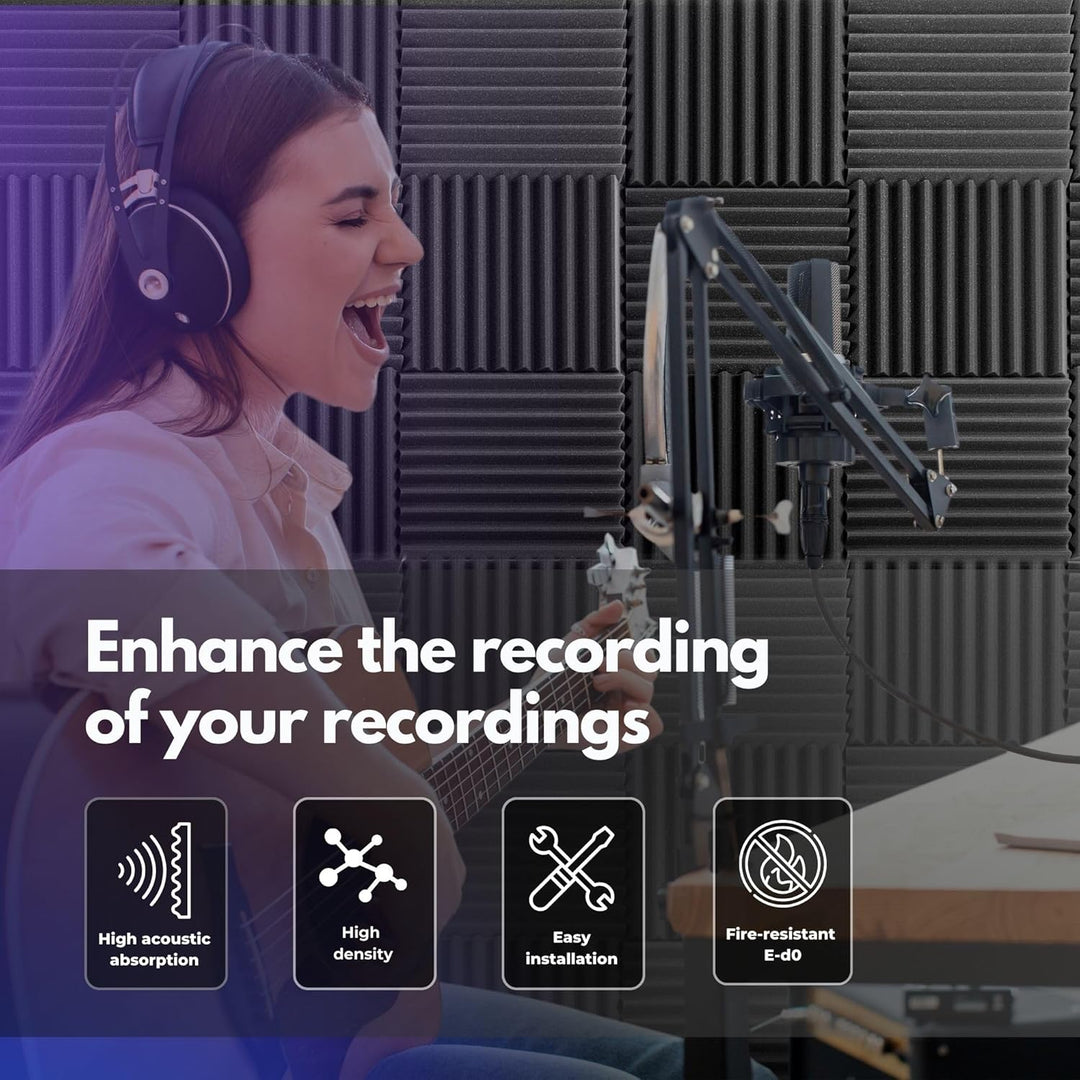 Akustikpaneele, 12 Stück Akustikschaumstoff, 30x30x5cm, Hochdichte Schallabsorber Wand, Schallabsorb