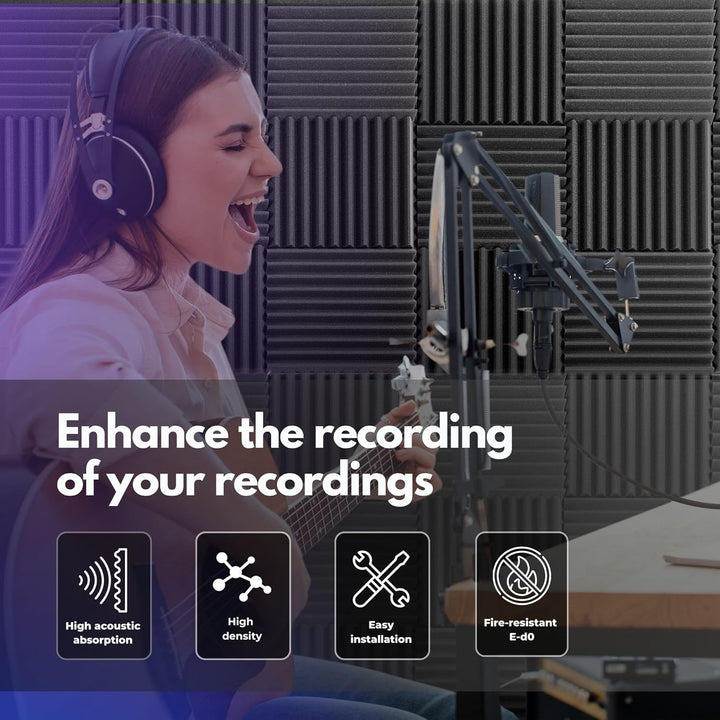 Akustikpaneele, 12 Stück Akustikschaumstoff, 30x30x5cm, Hochdichte Schallabsorber Wand, Schallabsorb