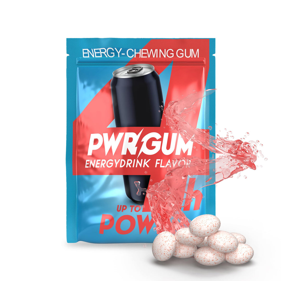 PWRGRUM Energy-Kaugummi Energy-Geschmack 4er Pack I Bis zu 4-Stunden Energie Boost I Zuckerfrei & Za