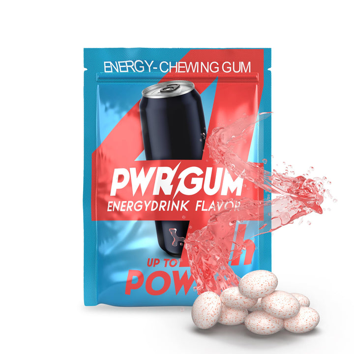 PWRGRUM Energy-Kaugummi Energy-Geschmack 4er Pack I Bis zu 4-Stunden Energie Boost I Zuckerfrei & Za