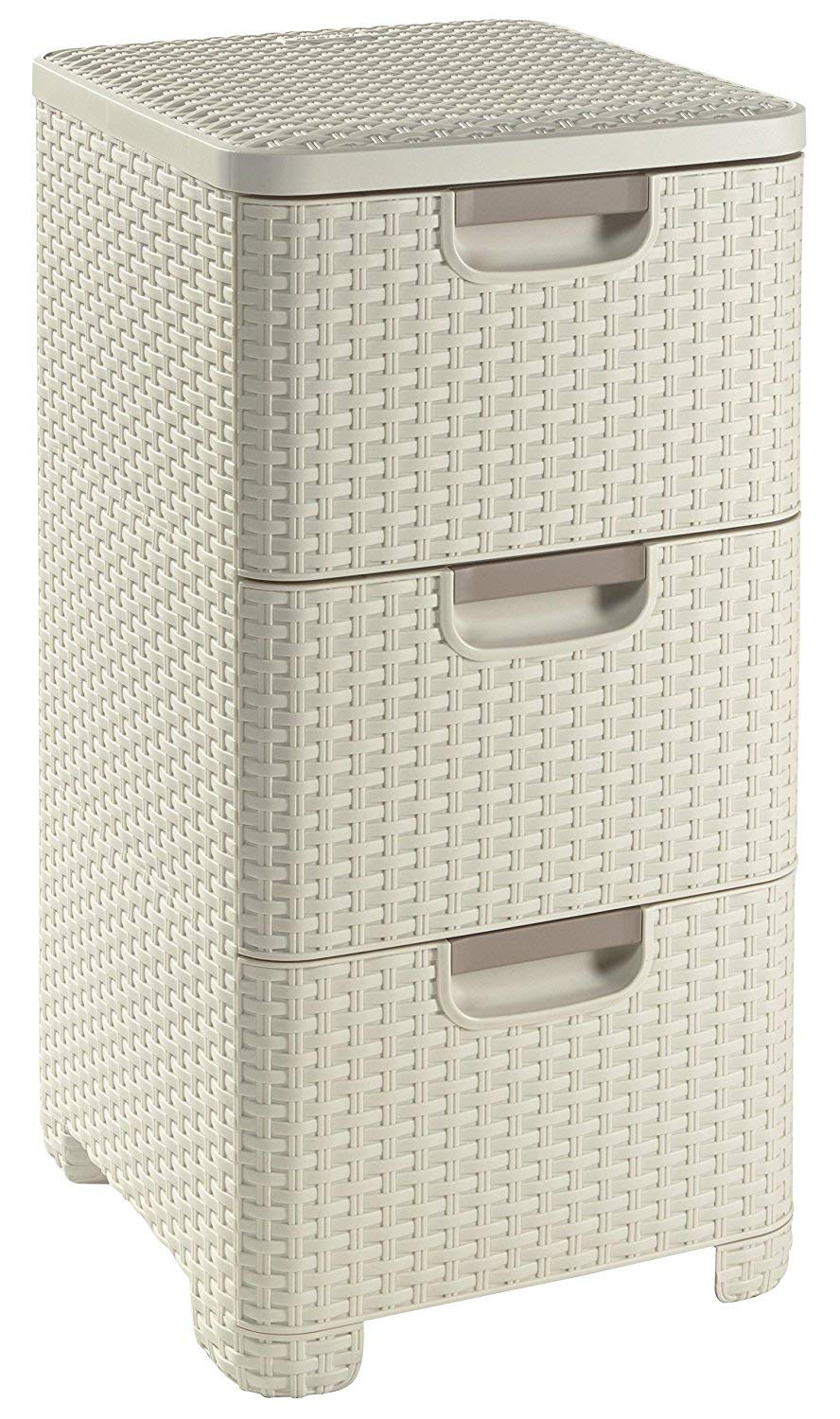 CURVER Rattanoptik 3 x 13,5 Liter Schubladenturm, Plastik, cremig, 33.0x38.0x59.5, Cremig