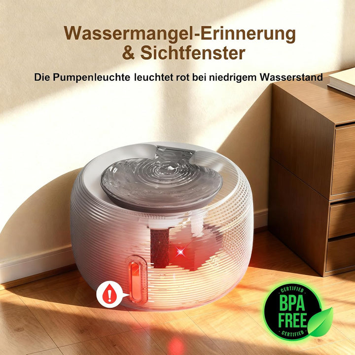 SIBAYS Trinkbrunnen für Katze - 3.5L Katzenbrunnen mit 25dB Ultraleise Pumpe &amp; LED-Fenster - Trinkbr