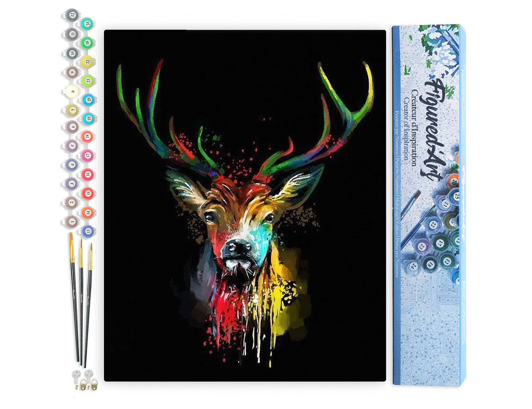 Figured'Art Malen Nach Zahlen Erwachsene Hirsch in Farbe - Paint by Numbers Basteln DIY Bastelset 40