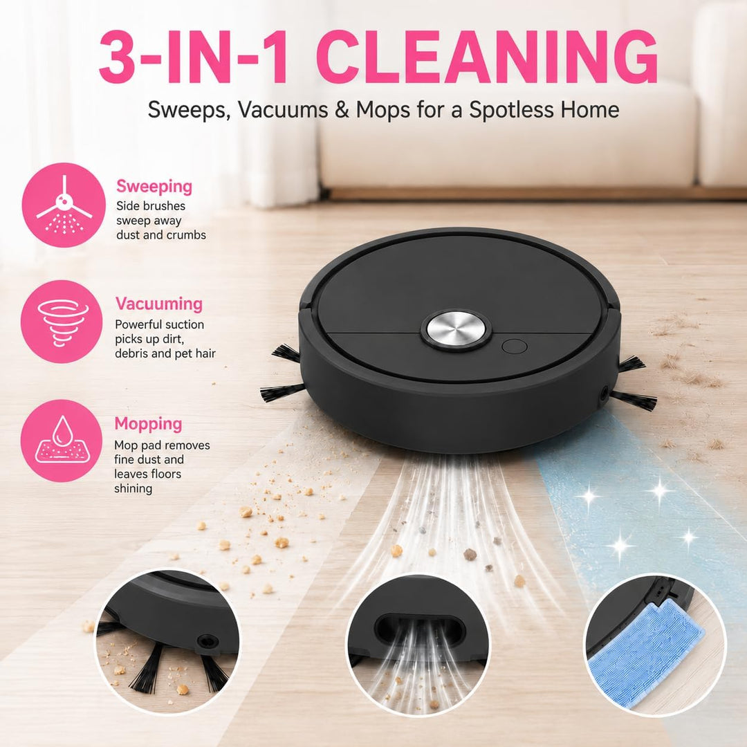 Mini Saugroboter, Mini staubsauger Roboter, Kleiner Saugroboter, Staubsaugerroboter für Auto, 3-in-1