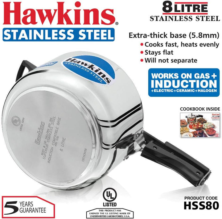 HAWKINS B85 Schnellkochtopf, 8 l, silberfarben, Edelstahl, Silber