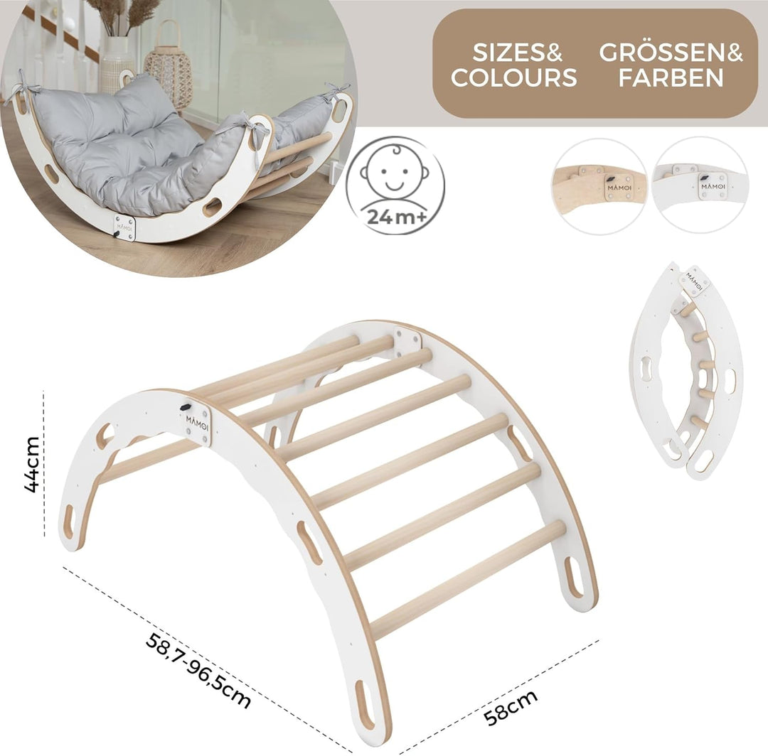 MAMOI® Kletterbogen mit Kissen, Kissen für Kinder, Klettergerüst aus Holz, Kletterdreieck, Baby Klet