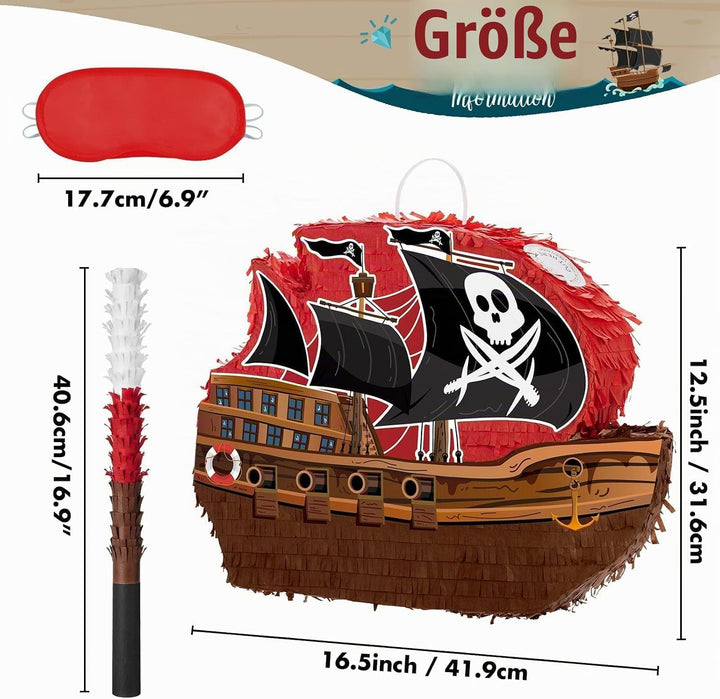WERNNSAI Piraten Pinata – Pirat Pinata Geburtstag Junge Kinder Piraten Piñata mit Stock Augenbinde P