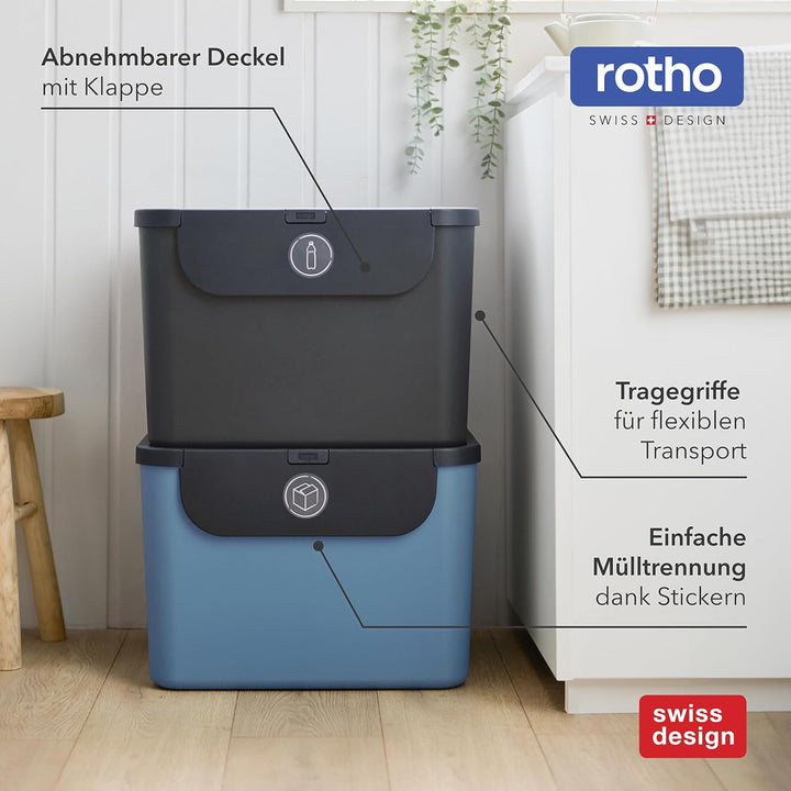 Rotho Albula 2er-Set Mülltrennungssystem 55l für die Küche, Kunststoff (PP) BPA-frei, 55l (52.3 x 40