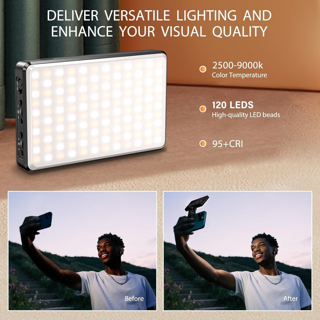 120 LED Selfie Licht Handy, Dimmbares Videoleuchte 2500-9000K CRI 95 + 3000mAh Professionelles Video