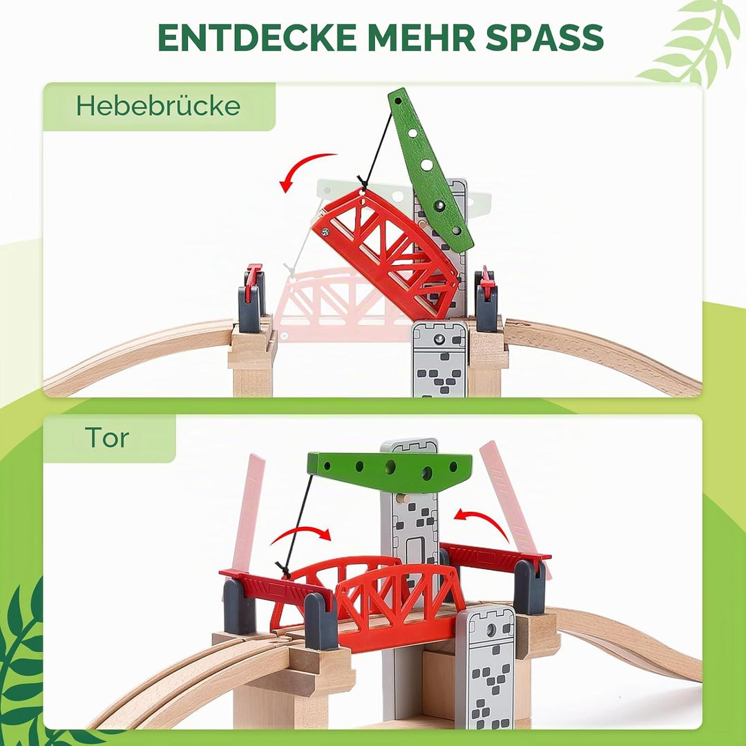 SainSmart Jr. Holzeisenbahn-Set Zubehör, bewegliche Hebebrücke Set mit Gleis für Kinder, kompatibel