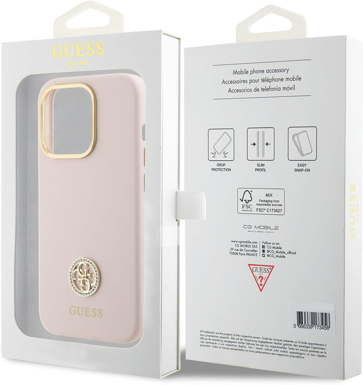 GUESS GUHCP15XM4DGPP Hülle für iPhone 15 Pro Max 6.7" Rosa hardcase Silicone Logo Strass 4G