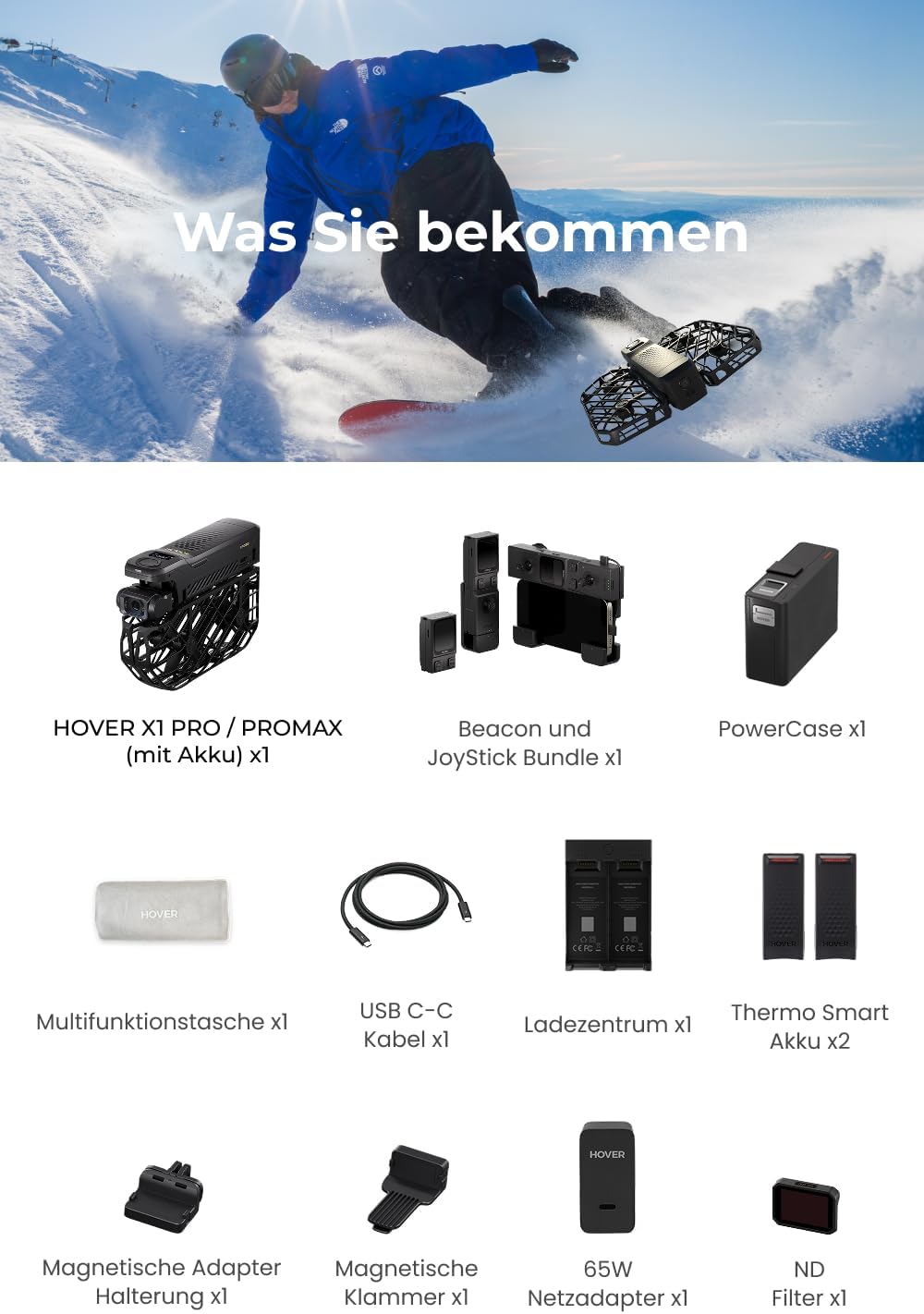 HOVERAir X1 PRO Drohne mit Kamera 4K, Faltbar Action Cam mit über 15 vollautomatischen Flugmodi, 42
