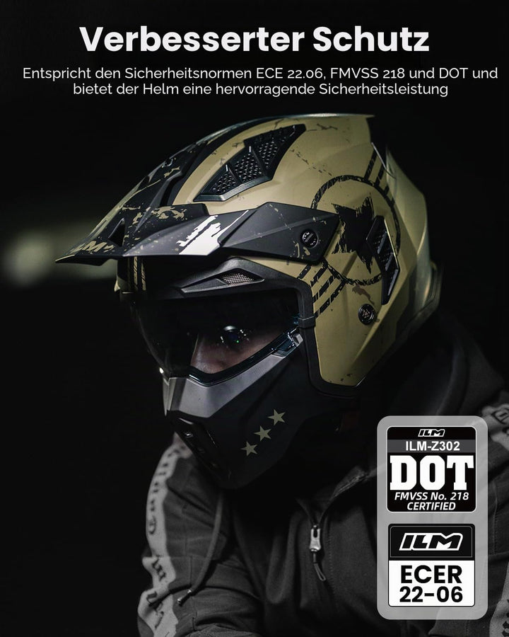 ILM Helm Integralhelm | Jethelm Motorrad Motocross Herren Damen Vintage Retro mit Visier ECE mit ans