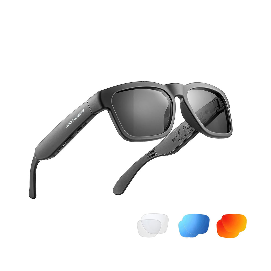 OhO Bluetooth Sunglasses,Voice Control and Open Ear Style Smart Glasses Listen Music and Calls with
