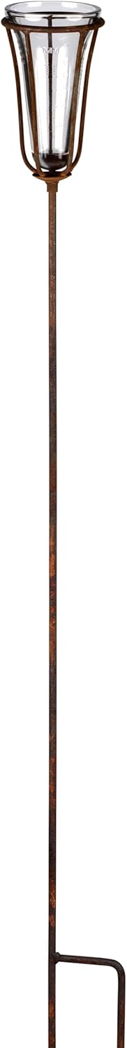 Hirsch Terracotta Regenmesser auf Stab aus Metall in Rost, stabil und robust, für den Garten, Nieder