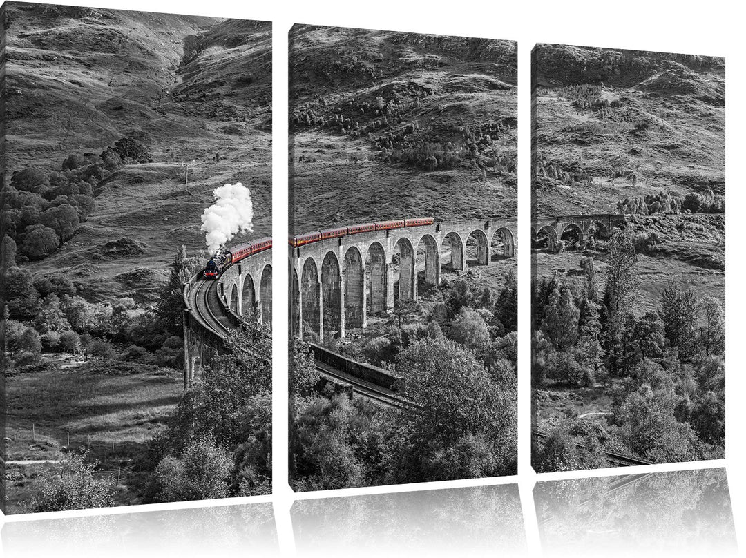 Pixxprint Eisenbahnviadukt in Schottland als Leinwandbild/Grösse: 3 Teilig (120x80 cm) cm/Wandbild/K
