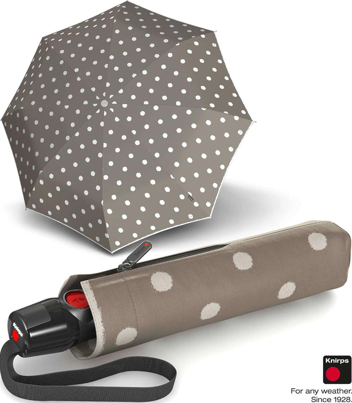 Knirps T.200 Taschenschirm Duomatic DOT Art Taupe - inkl. Futteral im Schirmdesign - Hochqualitative