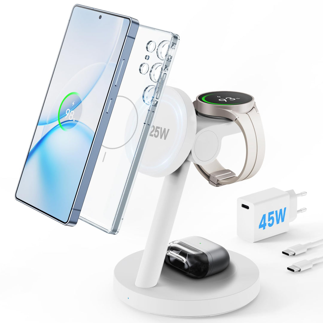 JoyGeek Magnetisch Induktive Ladestation für Samsung 4 in 1, Qi2.2 25W Fast Mag-Safe Ladegerät für G