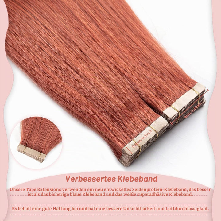 HotLulana Tape Extensions Echthaar Copper Red(