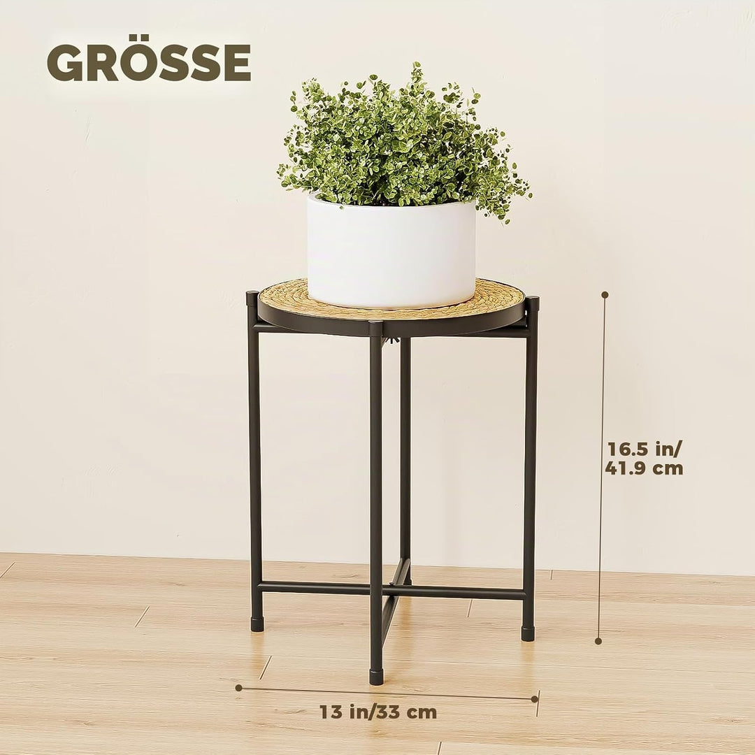 Bamworld Runder Pflanzenständer für draussen Blumenhocker Pflanzenhocker Blumenständer Metall Schwar